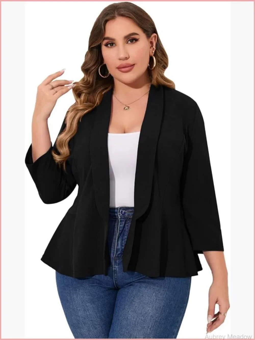 Plus Size Open Front Blazer Long Sleeve Work Office Cardigan Jacket